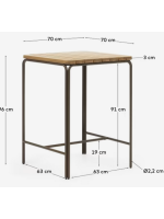 ABLIMA mesa alta 70x70 tapa de madera maciza de acacia y estructura de acero marrón