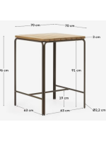 ABLIMA table haute 70x70 plateau en bois d'acacia massif et structure en acier marron