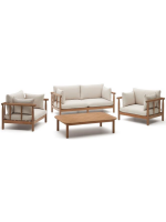 CANCUN set of 2 sofa armchairs and coffee table in eucalyptus wood for outdoor and indoor use