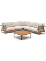 CANCUN set corner 280x280 and coffee table in eucalyptus wood for outdoor and indoor use