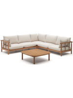 CANCUN set divano angolare 280x280 e tavolino in legno di eucalipto per esterno e interno