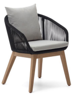 CLOUL sedia poltrona in legno massello di acacia e in corda e cuscini sfoderabili per esterno