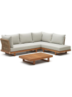 AUGUST corner sofa set 265x200 and coffee table in solid acacia wood and rope and cushions included for outdoor or indoor