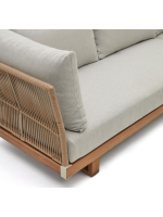 AUGUST canapé d'angle 265x200 et table basse en bois d'acacia massif et corde et coussins inclus pour extérieur ou intérieur