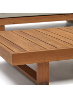 AUGUST set divano angolare 265x200 e tavolino in legno massello di acacia e corda e cuscini inclusi per esterno o interno