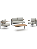 BERRY Lounge-Set Struktur aus Aluminium und Akazienholz und Kissen aus Stoff für den Außenbereich
