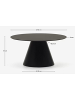 ASSAN table basse Ø 80 cm plateau en verre trempé et structure en métal noir