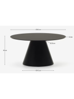 ASSAN tavolino Ø 80 cm piano in vetro temperato e struttura in metallo nero