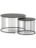 MARS lot de 2 tables basses plateau en verre trempé et structure en métal noir