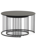 MARS set of 2 coffee tables tempered glass top and black metal structure