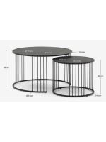 MARS set of 2 coffee tables tempered glass top and black metal structure