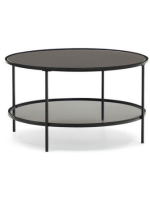 ANIKA table basse Ø 80 cm plateau en verre trempé et structure en métal noir