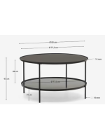 ANIKA Couchtisch Ø 80 cm Platte aus gehärtetem Glas und schwarze Metallstruktur