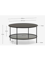 ANIKA tavolino Ø 80 cm piano in vetro temperato e struttura in metallo nero
