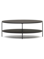 JANUS table basse 110x65 cm plateau en verre trempé et structure en métal noir