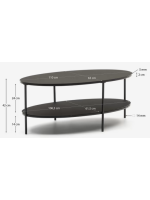 JANUS coffee table 110x65 tempered glass top and black metal structure