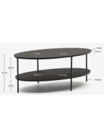 JANUS tavolino 110x65 cm piani in vetro temperato e struttura in metallo nero