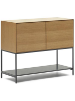 ASTRA credenza h 80 cm madia 2 ante impiallacciate rovere e gambe in acciaio nero