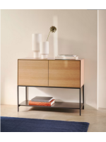 ASTRA credenza h 80 cm madia 2 ante impiallacciate rovere e gambe in acciaio nero