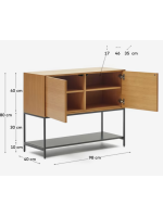 ASTRA credenza h 80 cm madia 2 ante impiallacciate rovere e gambe in acciaio nero