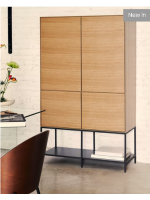 ASTRA credenza h 160 cm madia 4 ante impiallacciate rovere e gambe in acciaio nero