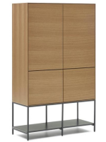 ASTRA buffet h 160 cm 4 portes plaqué chêne et pieds acier noir