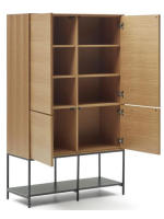 ASTRA buffet h 160 cm 4 portes plaqué chêne et pieds acier noir