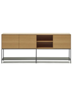 ASTRA sideboard or TV stand 195x80h cm 3 oak veneered doors and black steel legs