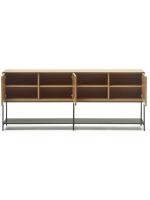 ASTRA sideboard or TV stand 195x80h cm 3 oak veneered doors and black steel legs