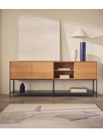 ASTRA sideboard or TV stand 195x80h cm 3 oak veneered doors and black steel legs