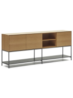 ASTRA sideboard or TV stand 195x80h cm 3 oak veneered doors and black steel legs