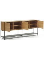 ASTRA sideboard or TV stand 195x80h cm 3 oak veneered doors and black steel legs