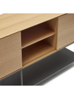 ASTRA sideboard or TV stand 195x80h cm 3 oak veneered doors and black steel legs