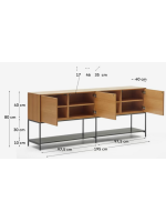 ASTRA buffet ou meuble TV 195x80h cm 3 portes plaqué chêne et pieds acier noir
