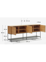 ASTRA sideboard or TV stand 195x80h cm 3 oak veneered doors and black steel legs