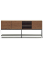 TODAY buffet ou meuble TV 195x80h cm avec 3 portes en placage de noyer et pieds en acier noir