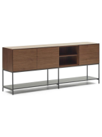 TODAY buffet ou meuble TV 195x80h cm avec 3 portes en placage de noyer et pieds en acier noir