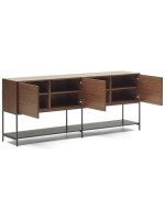 TODAY buffet ou meuble TV 195x80h cm avec 3 portes en placage de noyer et pieds en acier noir