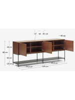 TODAY buffet ou meuble TV 195x80h cm avec 3 portes en placage de noyer et pieds en acier noir