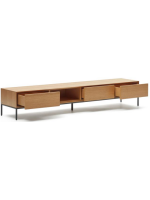 ASTRA TV stand 195x35h cm oak veneered and black steel legs