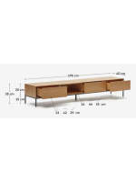 ASTRA TV stand 195x35h cm oak veneered and black steel legs