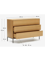 ASTRA chest of drawers 110x75h cm oak veneered and black steel legs