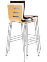 SCUDO tabouret haut siège 75 avec structure en métal chromé et coque en bois couleur au choix