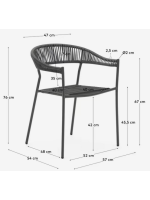 CHARLOTTE Chaise au choix de couleur avec corde et accoudoirs en métal pour terrasses de jardin intérieures et extérieures