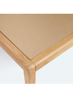 CAMARO 160 ou 200 cm plateau en polycarbonate beige et structure en bois d'acacia table pour intérieur ou extérieur