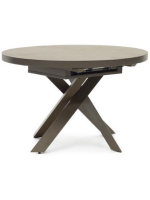 BOSTON Mesa extensible Ø 120 - 160 cm con tapa de cristal cerámico y patas de metal pintado marrón muebles de diseño