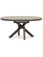 BOSTON Mesa extensible Ø 120 - 160 cm con tapa de cristal cerámico y patas de metal pintado marrón muebles de diseño