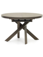 BOSTON Mesa extensible Ø 120 - 160 cm con tapa de cristal cerámico y patas de metal pintado marrón muebles de diseño