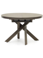 BOSTON Ø 120 ausziehbarer Tisch 160 cm mit Keramikglasplatte und lackierten Braun Metallbeinen Designmöbel