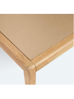 CAMARO Table basse 120x70 en bois et plateau en polycarbonate beige pour jardin extérieur ou terrasse